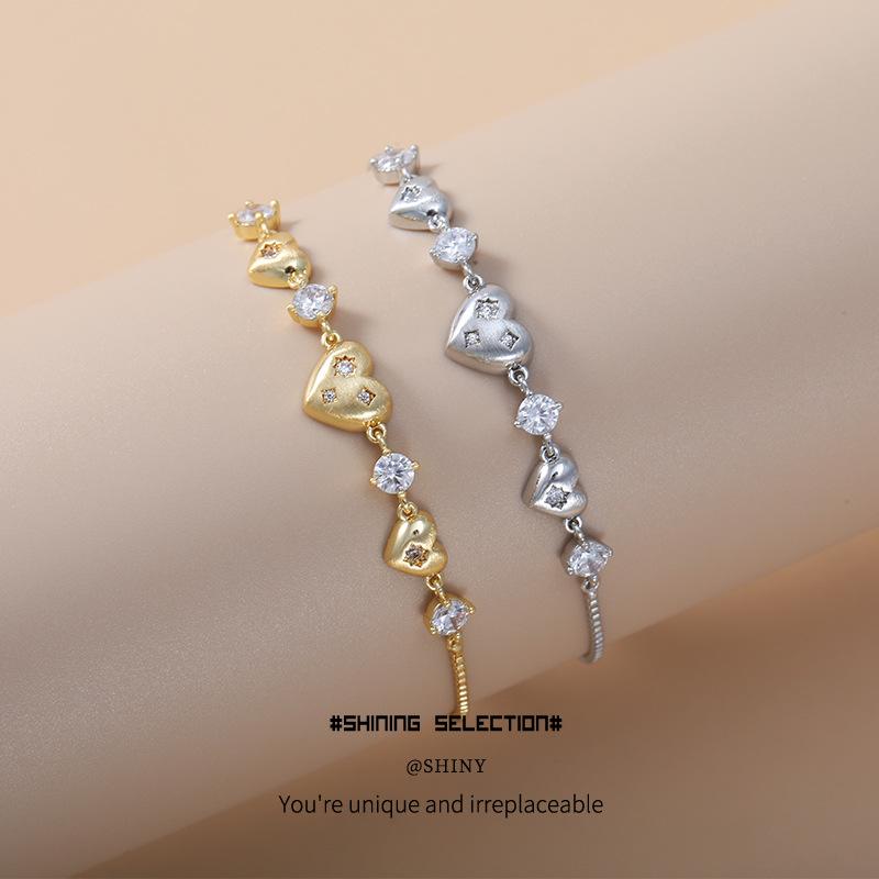 Elegant Zircon Heart Drawstring Bracelet - Luxurious, High-End Jewelry for Women