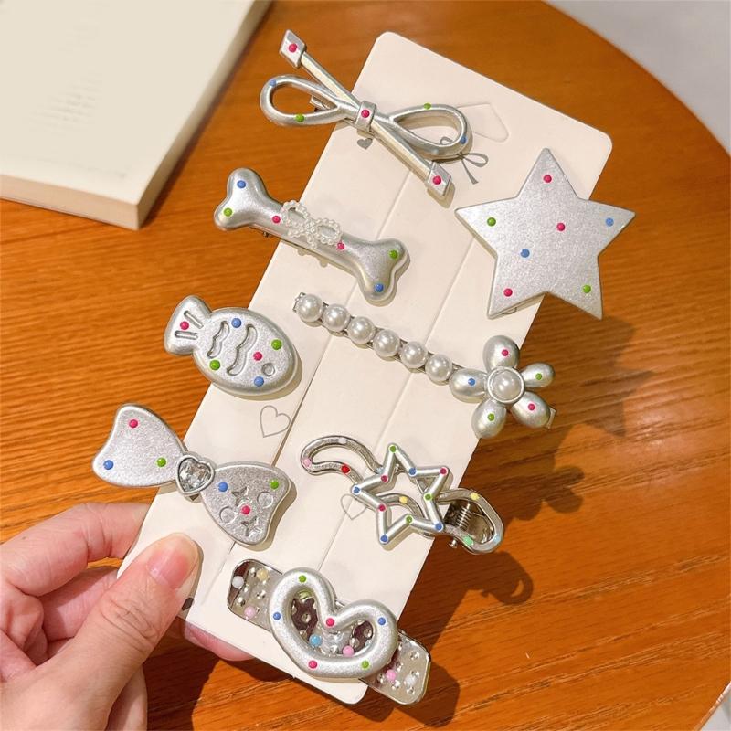 8Pcs Star Hair Clip Slip Resistant Duckbill Barrettes Plastic Hairpin for Women Girls Everyday Hairstyling Accessories