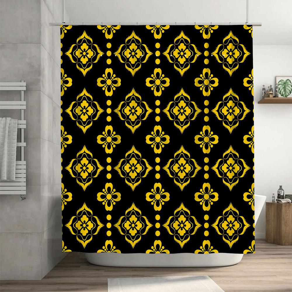 Elegant Black Yellow Floral Shower Curtain Waterproof Decor Home Bathroom Decoration Wall Hanging Washable Shower Curtains For K