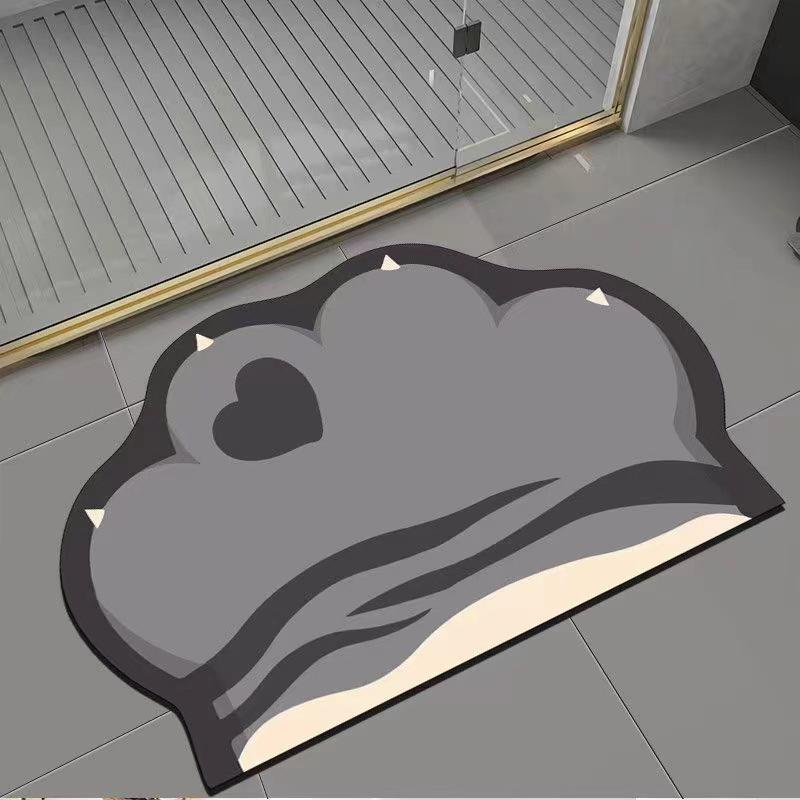 Cartoon Cat Paw Diatomaceous Earth Bathroom Floor Mat - Absorbent Foot Pad for Home and Toilet Entrance.