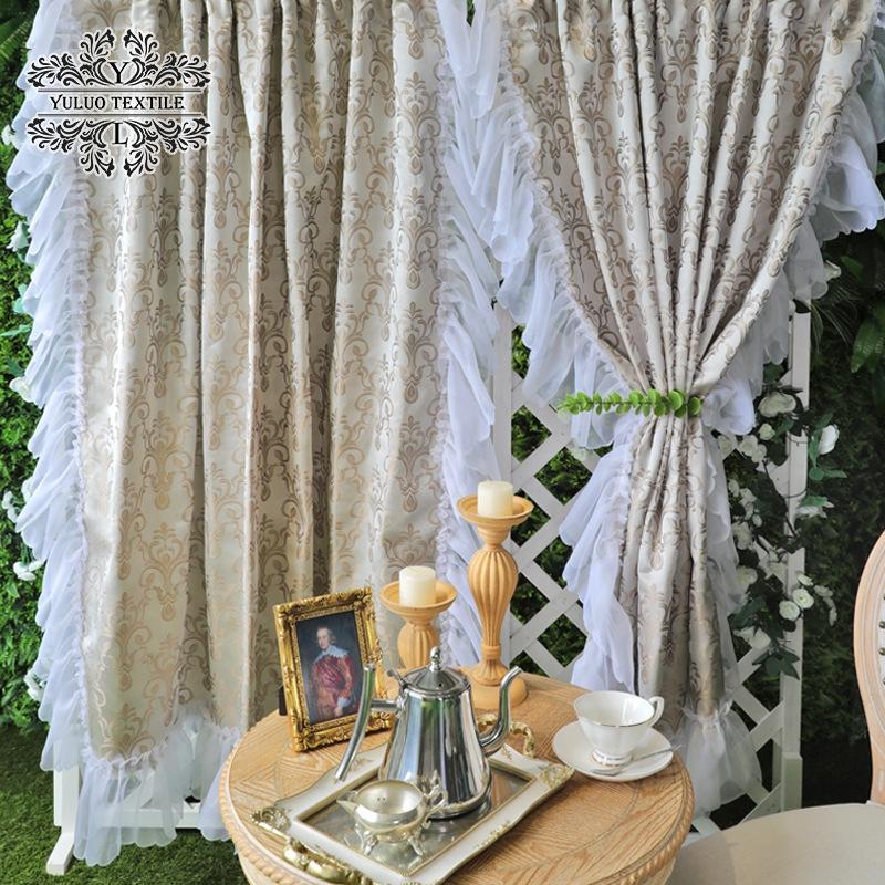 French Rococo Light Luxury Curtain Finished Semi-blackout Vintage Jacquard Princess Lace Hook Punch Bedroom Curtain