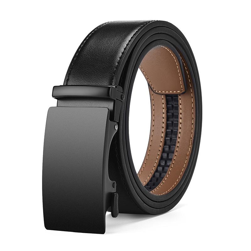 Men'S Belt Business Two-Layer Cowhide Alloy Automatic Buckle Leather Simple Belt