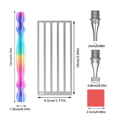 Multicolor Diamond Painting Point Drill Pen Set With 3 Stainless Steel Pen Tips, 6 Clay , 2 Stainless Steel Diamond Art Ruler