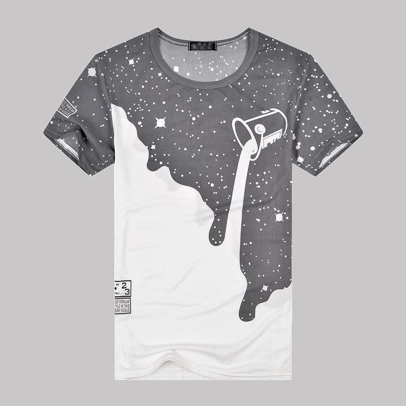 Trendy Mens Fashion Milk Poured Pattern Printed Short Sleeve Round Neck T-shirt
