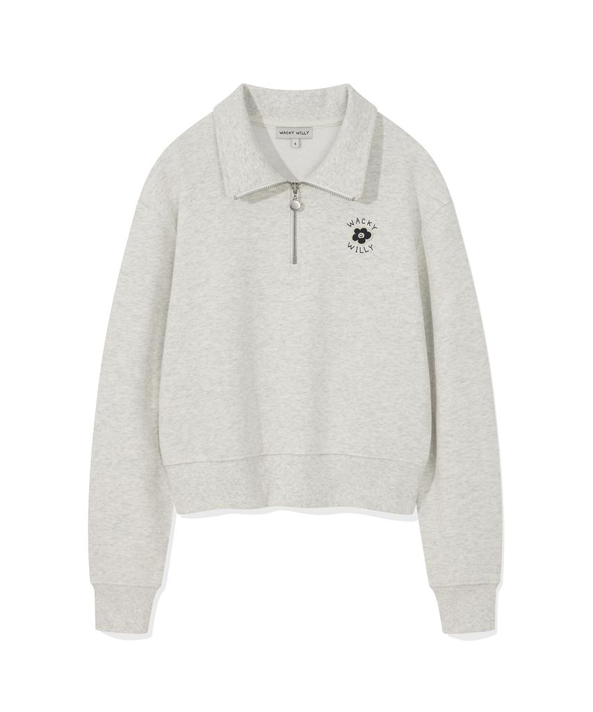 WACKY WILLY Women'S Lily Crop Collar Half-Zip Oatmeal