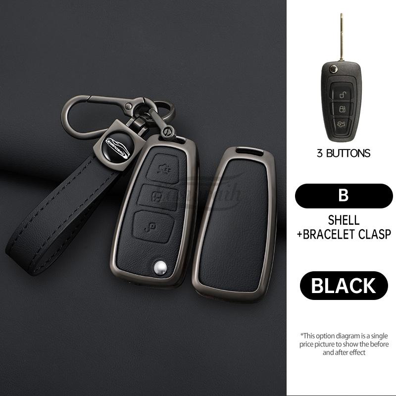 Car Zinc Alloy Leather Key Cases Holder Cover for Ford Focus 3 4 ST Mondeo MK3 MK4 Fiesta Fusion Kuga C-Max S-Max Accessories