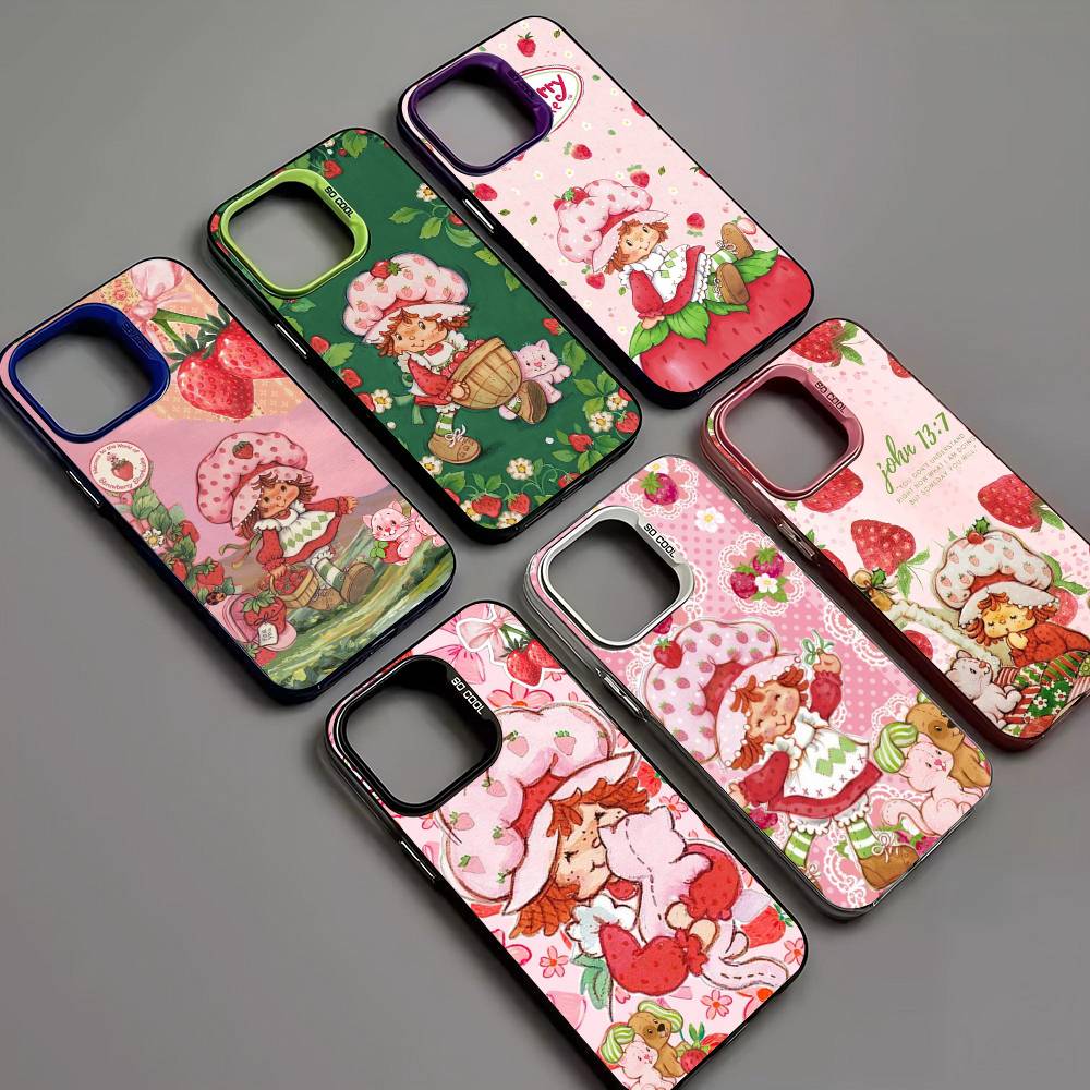 Animated S-Strawberry S-Shortcake Phone Case For IPhone 17 16 15 14 11 12 13 Pro Max Plus Pro Colored Silver Cover