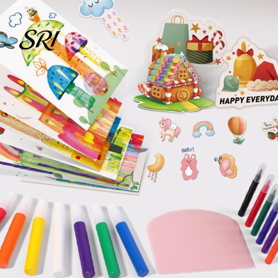 Beginner Painting Kit 1 Set Kids Squeegee Art Craft Rainbow Scratch Paper Educational Children Supplies DIY Dot Toy Toddlers Boys Girls Party Gift