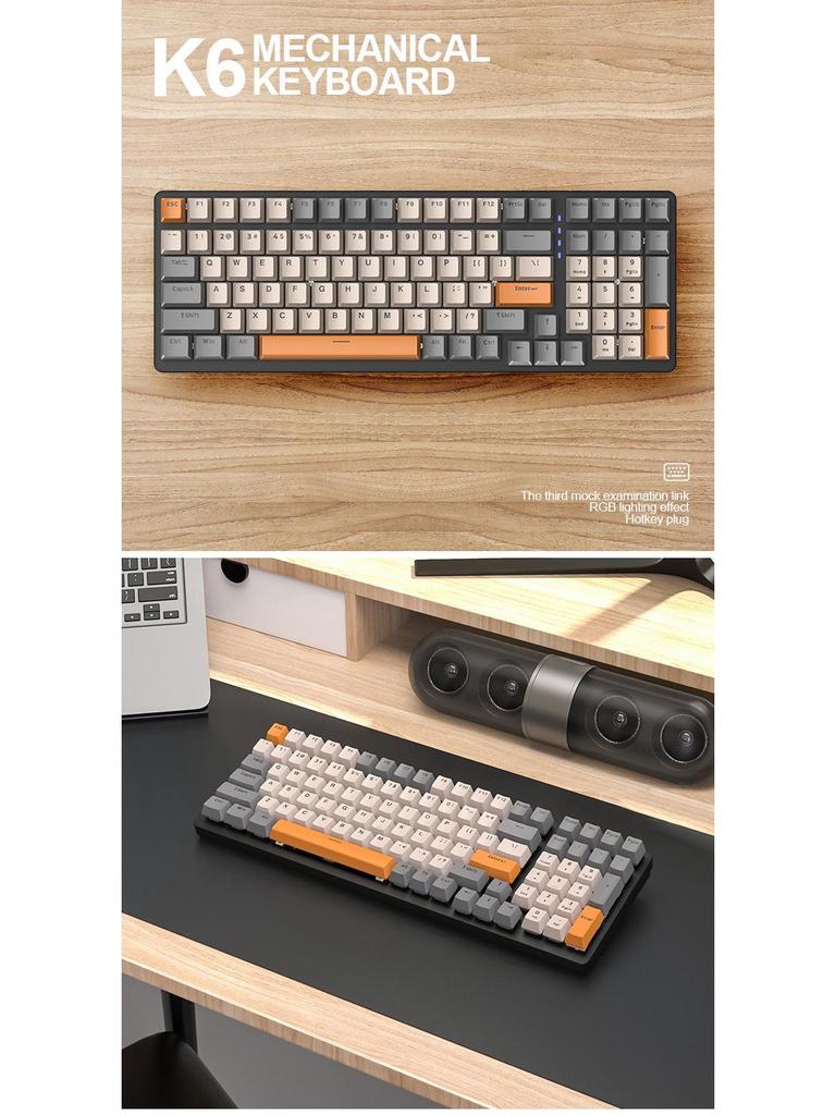 Bluetooth Three-Mode Hot-Swappable Mechanical Gaming Keyboard Wolf K6 980 - Customizable for Laptops and Esports.