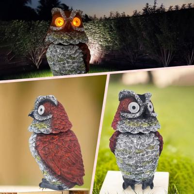 Eulenstatue mit Nachtlicht, lebensechte Eulen-Gartenstatue mit solarbetriebenen leuchtenden Augen, Eulenskulptur aus Kunstharz, Dekoration für Veranda, Terrasse, Rasen