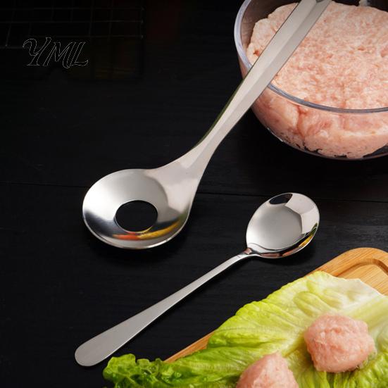 Lebensmittelzubereitungswerkzeuge zum Kochen, Fleischbällchenformer-Löffel aus Edelstahl, Ergonomischer langer Griff, Manuelle Utensilien, Antihaft-Formgeber, Ovales Auslaufdesign, Küche