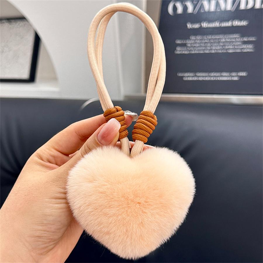 Heart Keychain Plush Pompom Rabbit Fur Keychain Women Bag Car Key Chain Pendant Decoration Jewelry Hangings Accessories Gifts