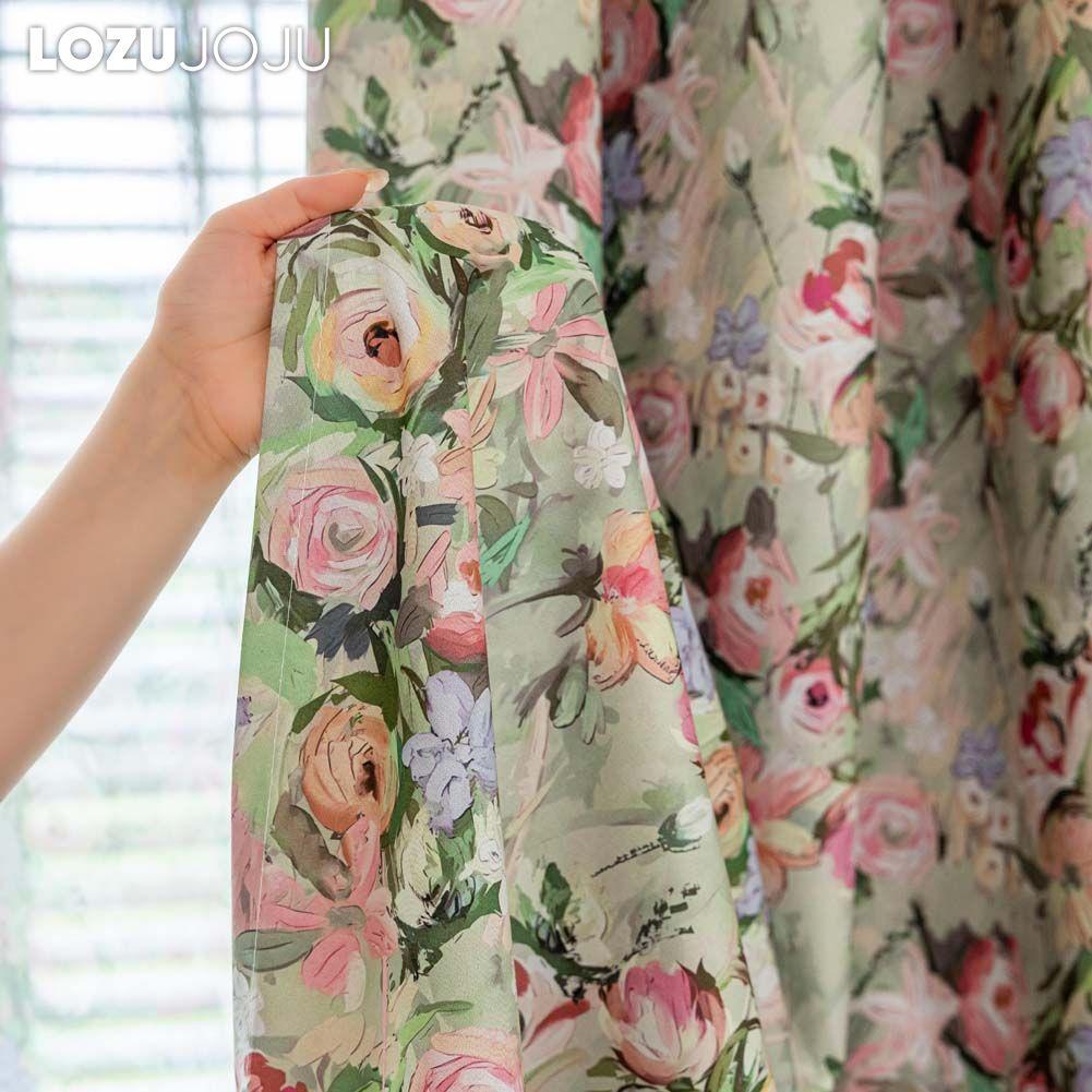 1PC LOZUJOJU European Pastoral Style Oil Painting Rose Print Curtain Full Blackout Curtains for Bedroom Living Room Balcony Window for Home Decor