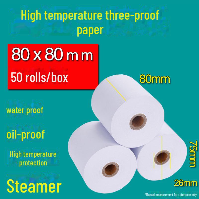 Durable Thermal Cash Register Paper: 80/60/80/50, 57x50, Waterproof & Oil-Proof, High-Temperature for Kitchen Receipts