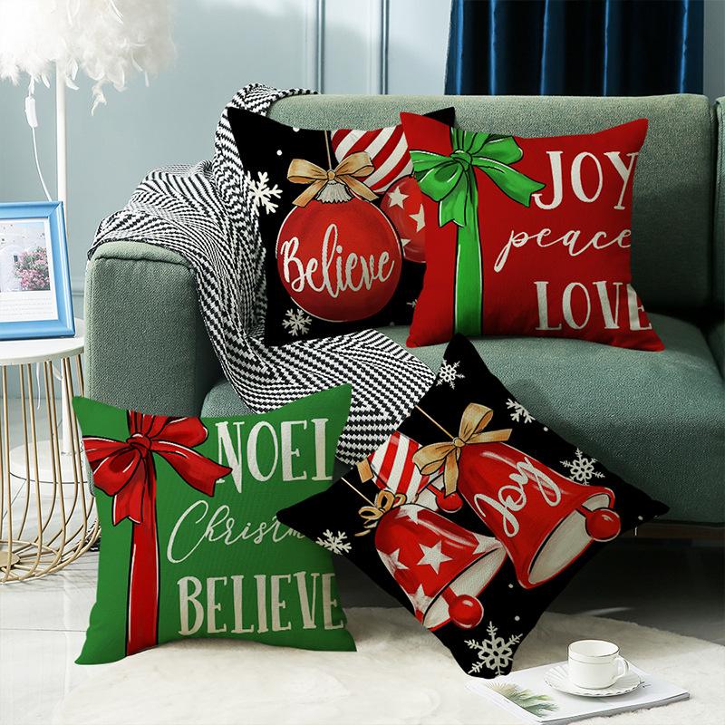 New Christmas Pillow Cartoon Christmas Tree English Bell Home Cushion Pillow Cover
