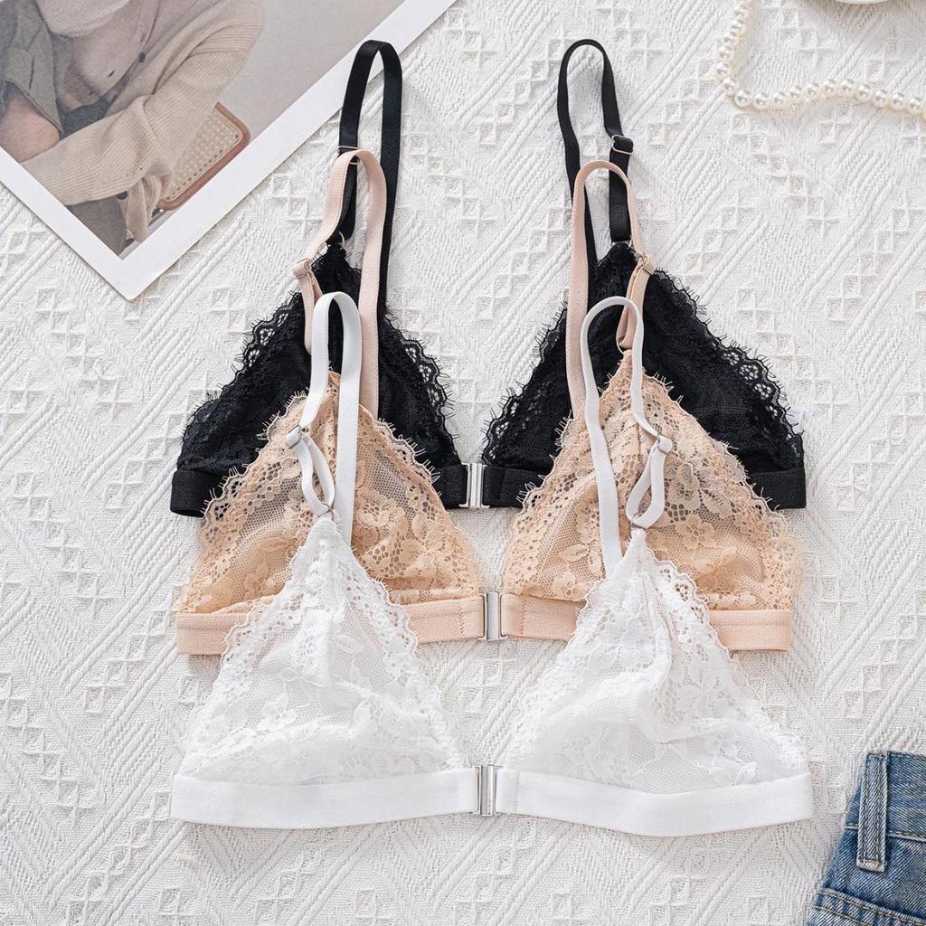 Large size underwear French thin lace edge bra suspender sexy front buckle seamless chest wrap