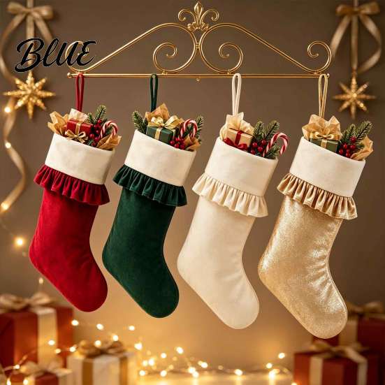 Large Christmas Stockings Sack with Stockings Thick Ruffled Cuff for Fireplace Xmas Gift Hanging Decorative