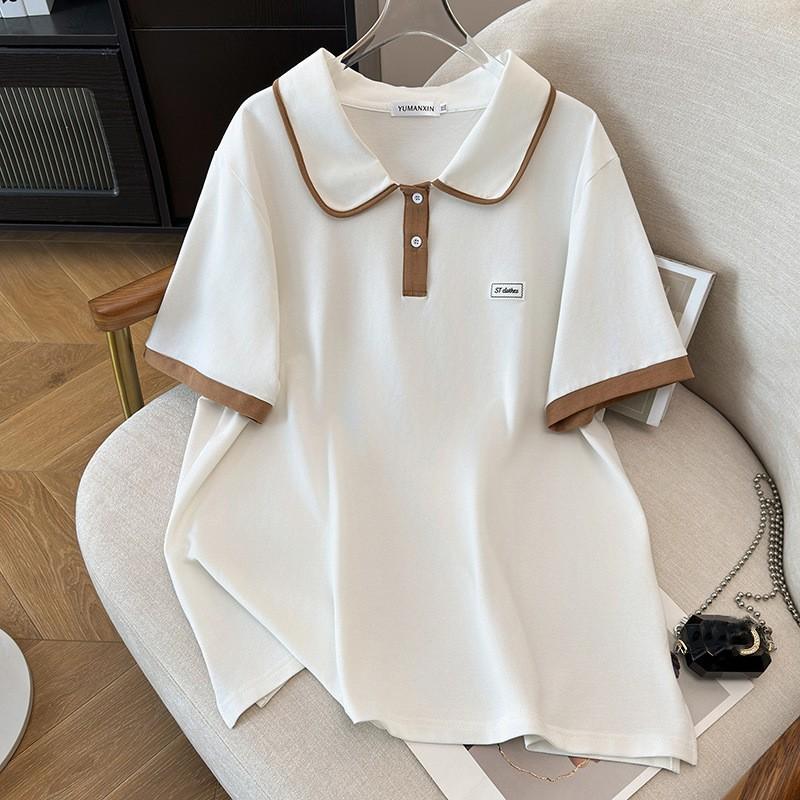 Women's Summer Collared Short-Sleeve T-Shirt - Lightweight Loose-Fit Half-Sleeve Top
