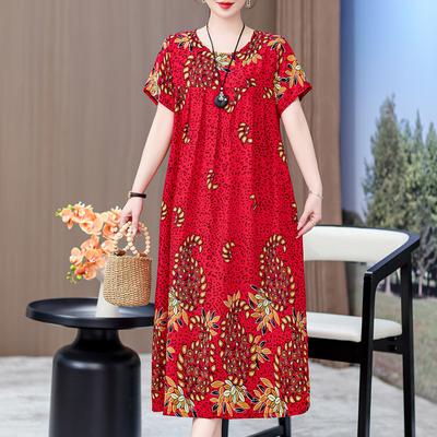 Vestidos longos elegantes com mangas plus size casual solto manga curta vestido vintage para mulheres roupas de verão