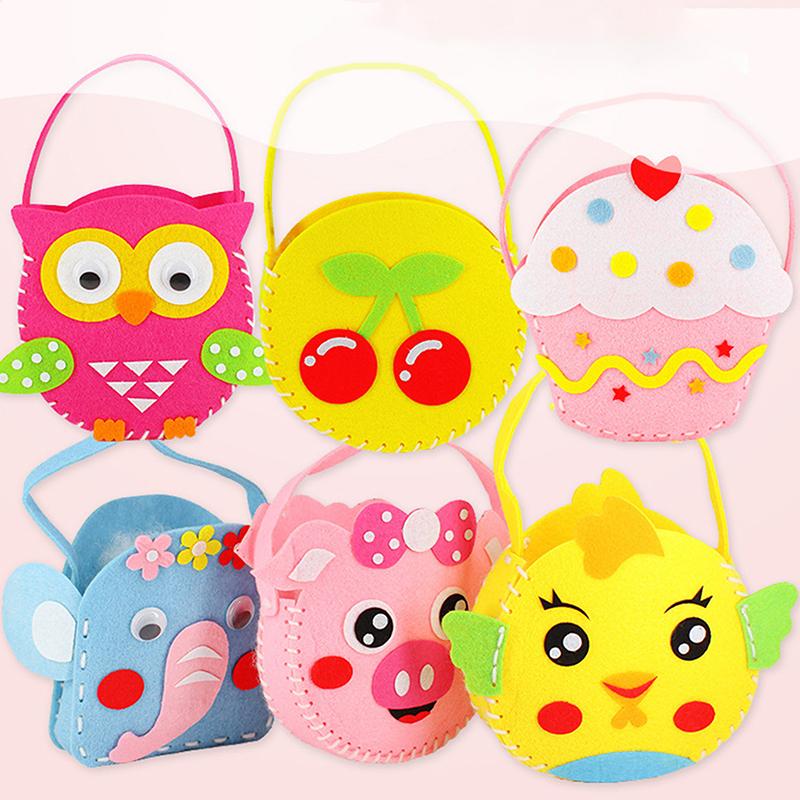 Non-Woven Fabric DIY Sewing Handbag Children Craft Toy Cartoon Animal Flower Butterfly Handmade Sewing Bag Educational Toys