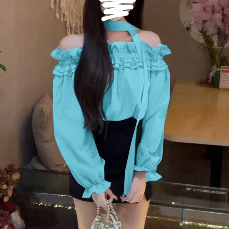 VONDA Women Summer Off Shoulder Ruffle Lantern Long Sleeve Blouses