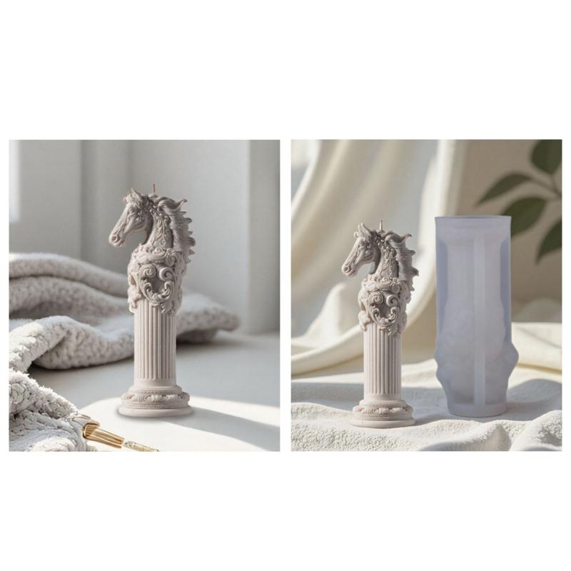 Artistic Horse Sculpture Candle Making Mould Silicone Roman Column Base For Customes Scented Candle Crafting Project
