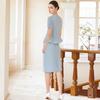 Women's Short Sleeve Blue Professional Skirt Suit - Summer Fashion Round Neck Reception Uniform