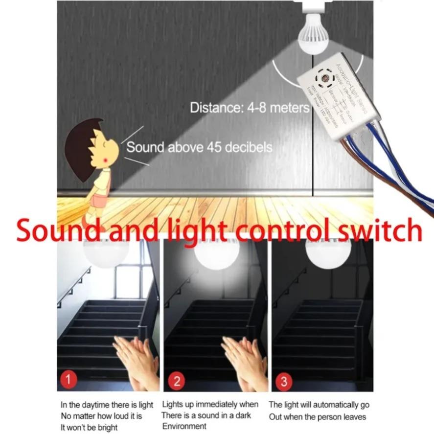 220V Sound Light Control Sensor Switch Auto Intelligent Sound Voice Sensor Switch for Corridor Bath Warehouse Stair