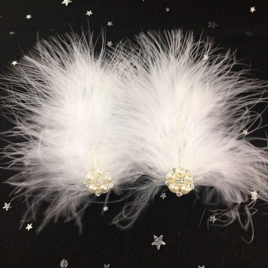2Pcs Feather Hair Clip Faux Pearl Rhinestone Hairpin Party Headwear Headdress
