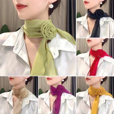 Frauen Anti-UV Sonnenschutz Rose Dekor Halstuch Chiffon Seide Schal Hals Kragen Candy Farbe Sommer