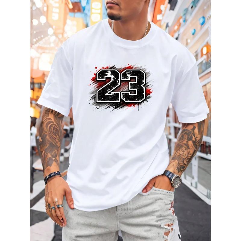 European sizes Men's Casual Short Sleeve T-Shirt - Number 23 Retro Sports Graphic Design | Breathable Summer Tee, Machine Washable, Regular Fit