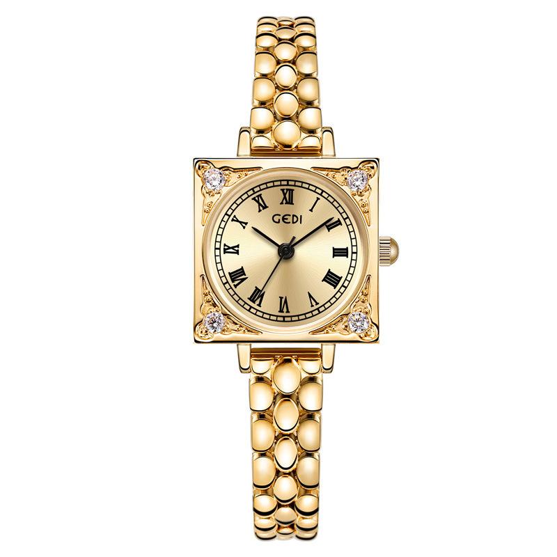 Retro High-Value Women'S Quartz Watch Medieval Exquisite Small Square Plate Women'S Watch Light Luxury Waterproof Women'S Watch
