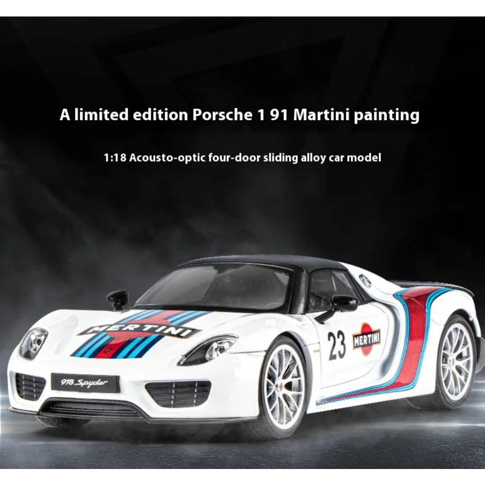 1/18 Porsche 918 Martini Lackiert Limitierte Edition Legierung Druckguss Modellauto Sammlung von Hobby-Ornamenten Ton & Licht Serie Geschenk