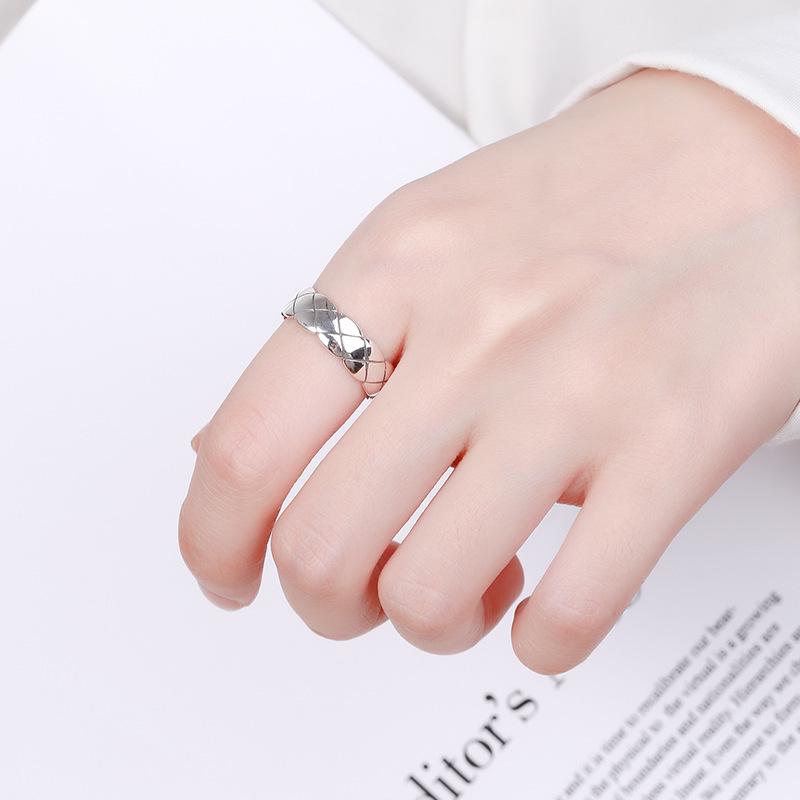 Anello da uomo regolabile in argento sterling S925 con motivo a rombi retrò