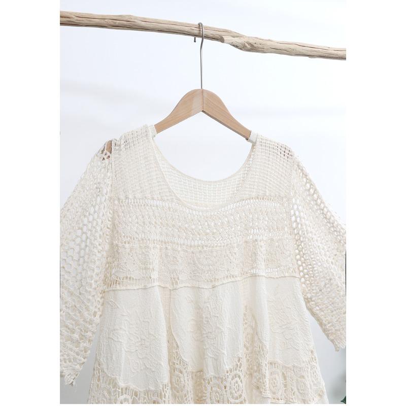 DIMANAF 2025 New Summer Dresses Women Knitted Dress Basic Fashion Lace Dresses Casual Loose