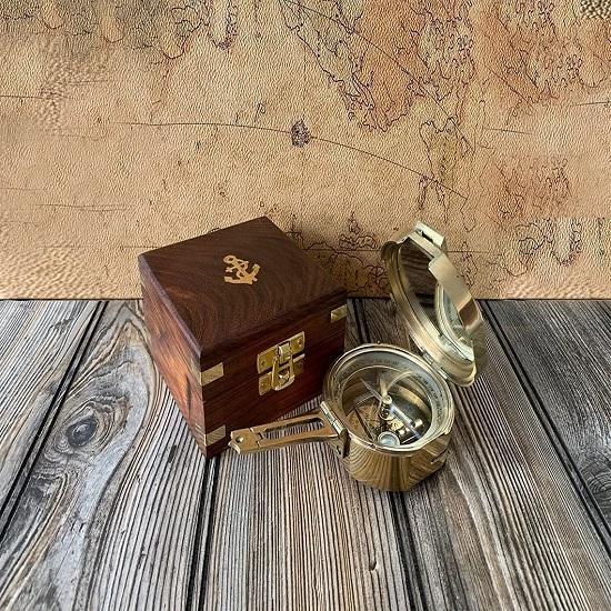 Brass Brunton Magnetic Compass with Wooden Box