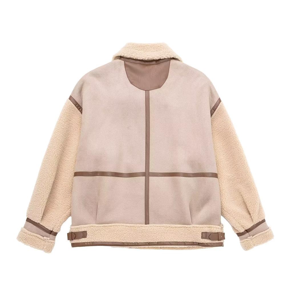 Women's Clothing Popular Color Matching Locomotive Style Fur Integrated Jacket