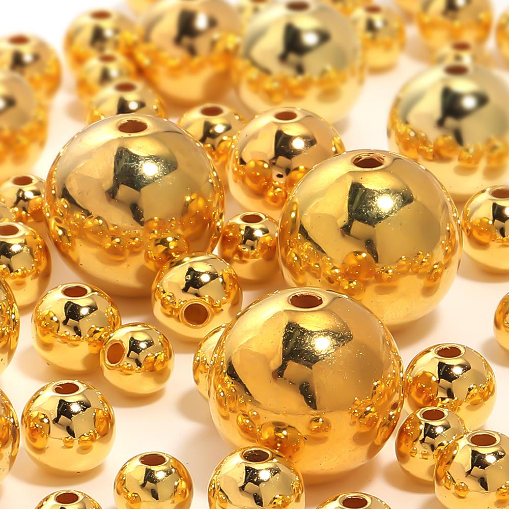 10-1000pcs ABS Imitation Pearl Beads 3-20mm Gold Round Loose Spacer Beads For DIY Jewelry Making Bracelet Necklace Acessories