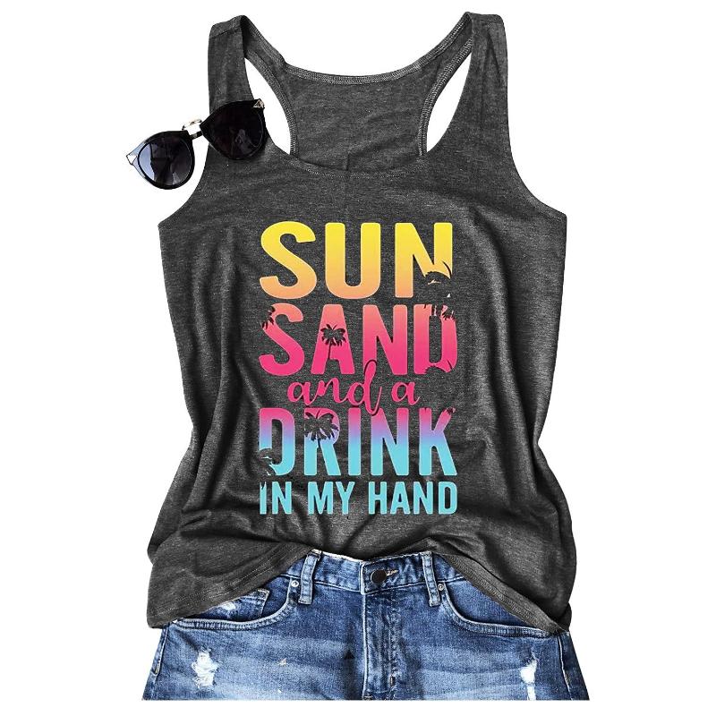Women's Summer Sleeveless Tank Top, Colorful Pineapple Sunglasses Print Loose Casual Vacation Beach Vest T-shirt