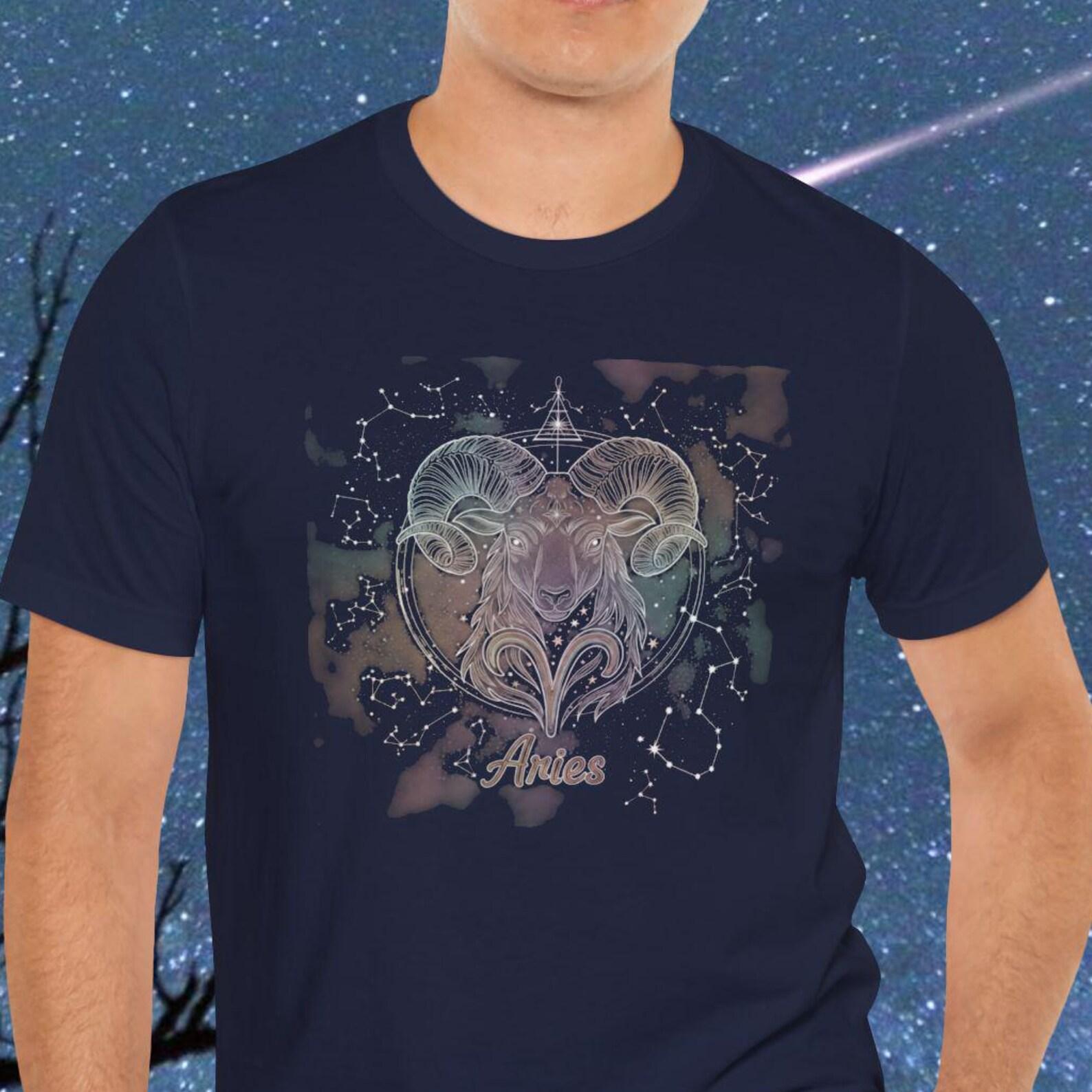 Aries Zodiac T shirt, Ram Astrology Constellation Tee, Cosmic Aries Shirt, Horoscope Gift M