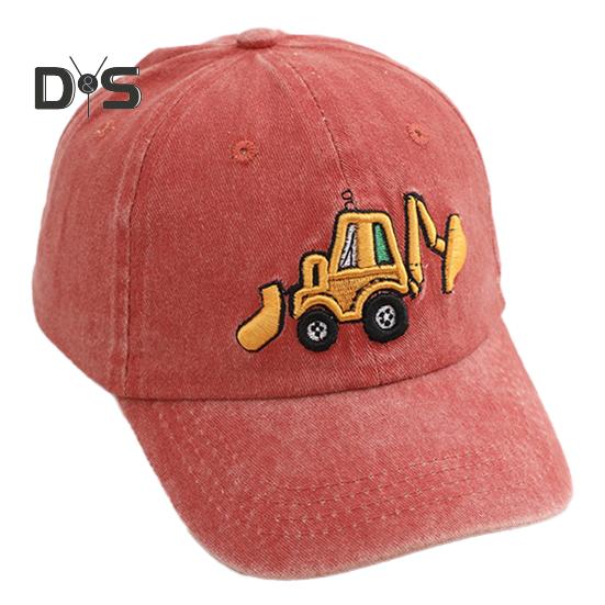 Unisex Dětská čepice Praná Retro Baseballová čepice Kreslená Výšivka Bagr Dlouhý okraj Anti-UB ochrana proti slunci Venkovní pokrývka hlavy Sluneční čepice