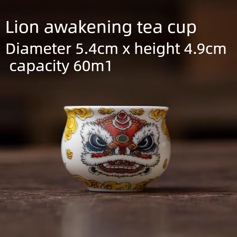 Chinese Lion Dance Teacup Traditional Ceramic Tea Set Gongfu Cha Cup Gift for Tea Lovers