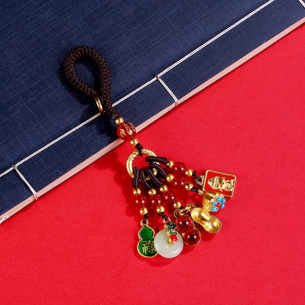 Retro Cloisonné Enamel Keychain Pendant - Sand Gold Handbag Accessory