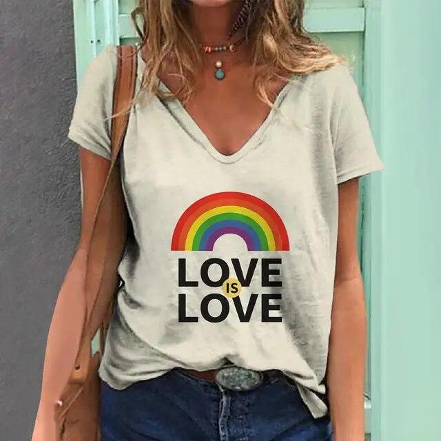 Women'S T-Shirt 3d Rainbow Color Print Tops Tees Fashion Casual V-Neck Pride Month Clothing Summer Lady Oversized Pullovers
