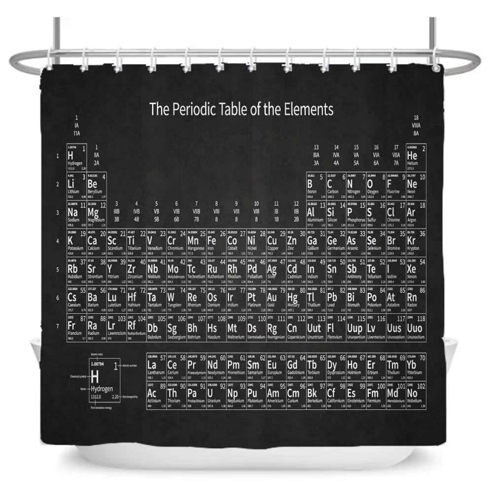 Hot New Periodic Table of Elements Bathroom Curtains Waterproof 3D Print Shower Curtain White Fabric Curtain for The Bath