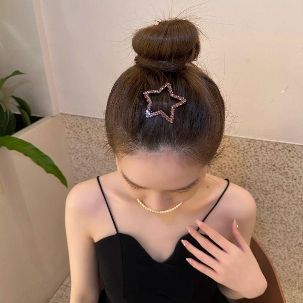 Metall Strassstern BB-Klammer Geometrische Hohl-Haarspange Mode Stern Seitenclip Foto