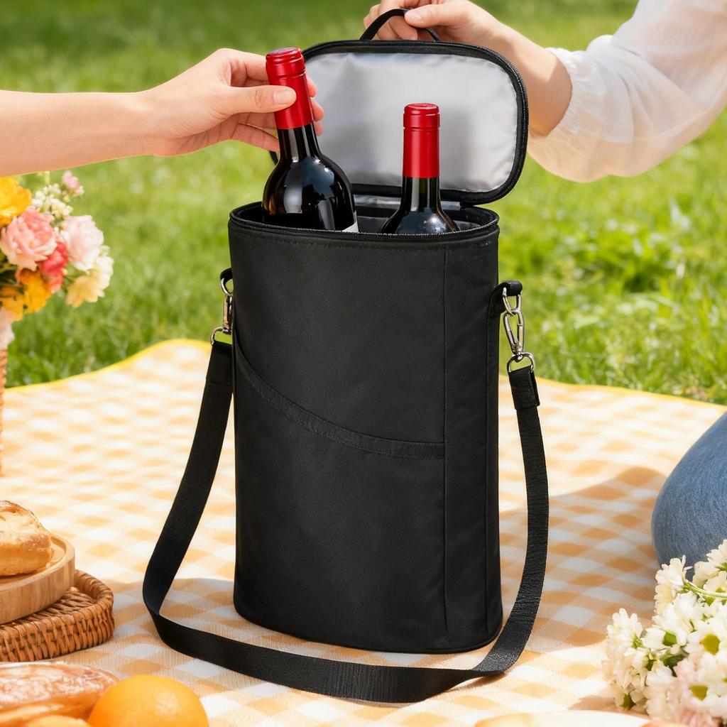Borsa Termica Portatile per Vino Portabottiglie Isolante Termico per 2 Bottiglie Festa all'Aperto Viaggio Borsa Portabottiglie Vino Portatile
