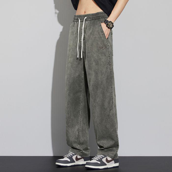 Men's Summer 2026 Snowflake Tencel Jeans - Thin, Loose, Straight-Leg, Trendy American Style, Washed Casual Long Pants