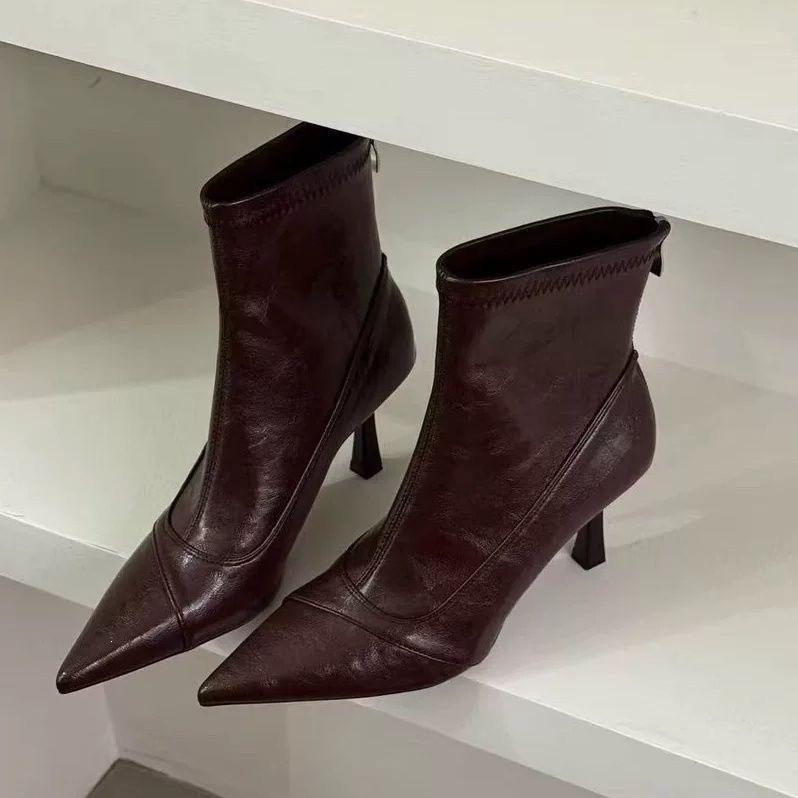 British Temperament French Slim Pointed Women'S Boots Short High Heels Fashion Boots Rear Zipper Thin Short Boots