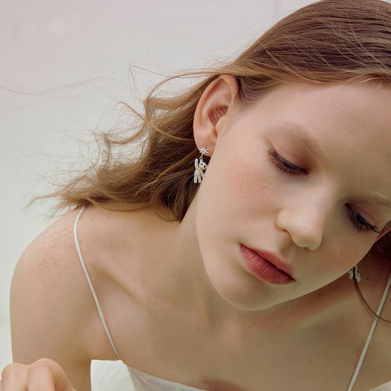 High-End Diamant Teddybär Ohrringe - Minimalistisch 2022 Koreanischer Stil mit S925 Silbersteckern für Damen